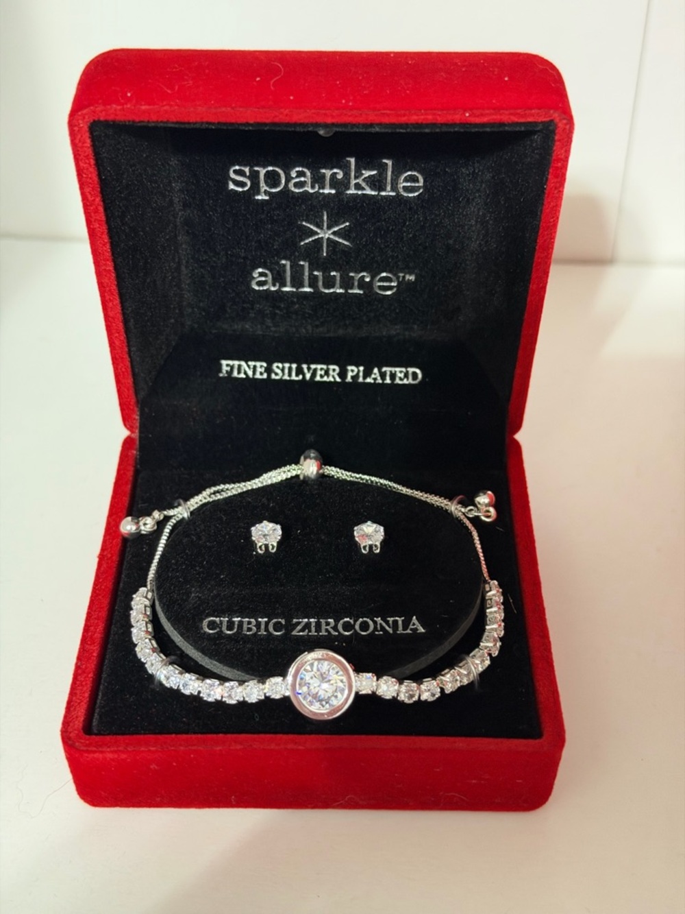 Sparkle Allure Silver-Plated Cubic Zirconia Bracelet & Stud Earring Set